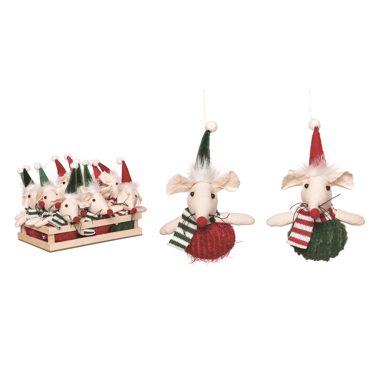 Transpac 7" Multicolor Plush Christmas Mouse Ornaments Set of 12 in Crate - Polyester Tree Ornaments for Indoor Use